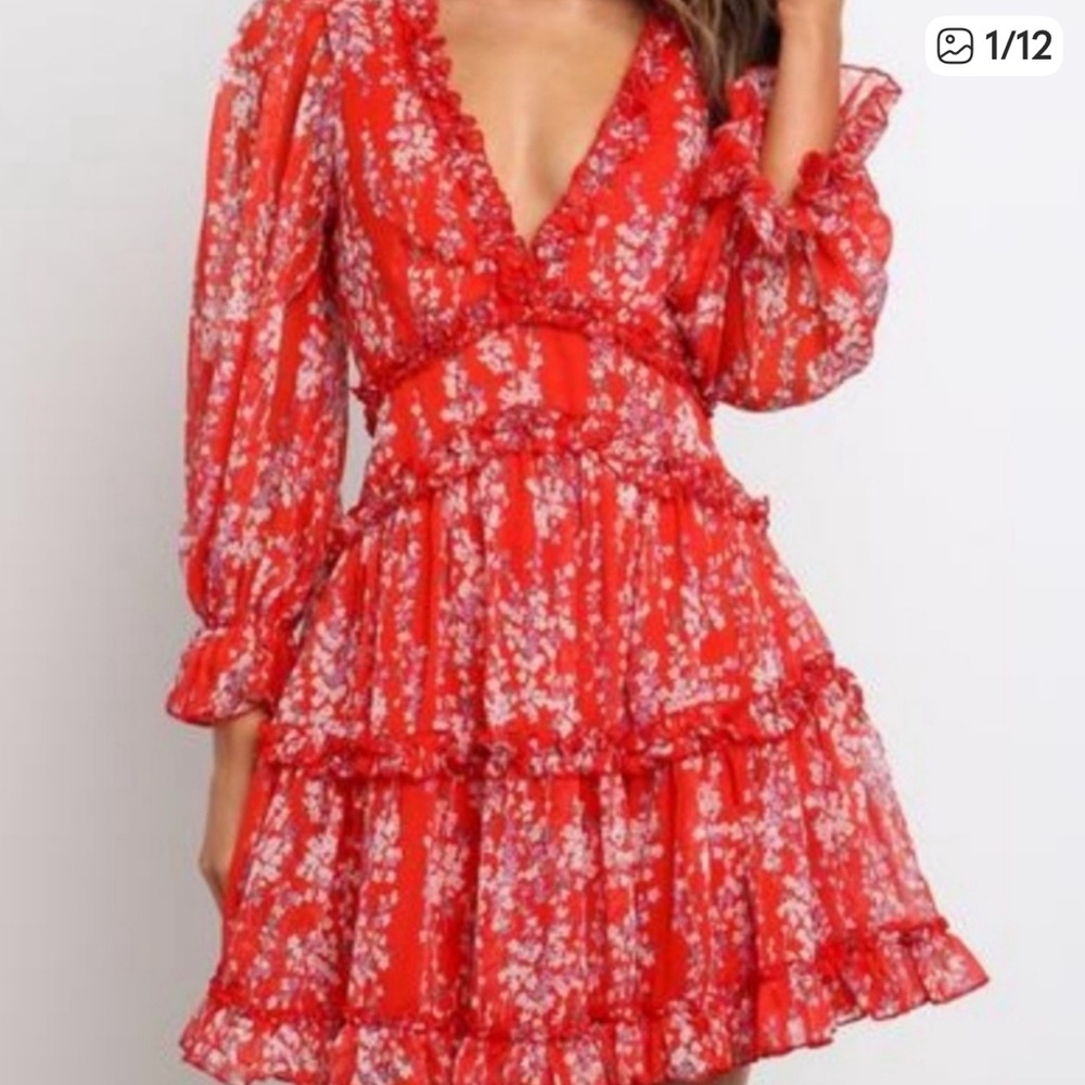 Floral Red Ruffle Dress from Blush Botique
